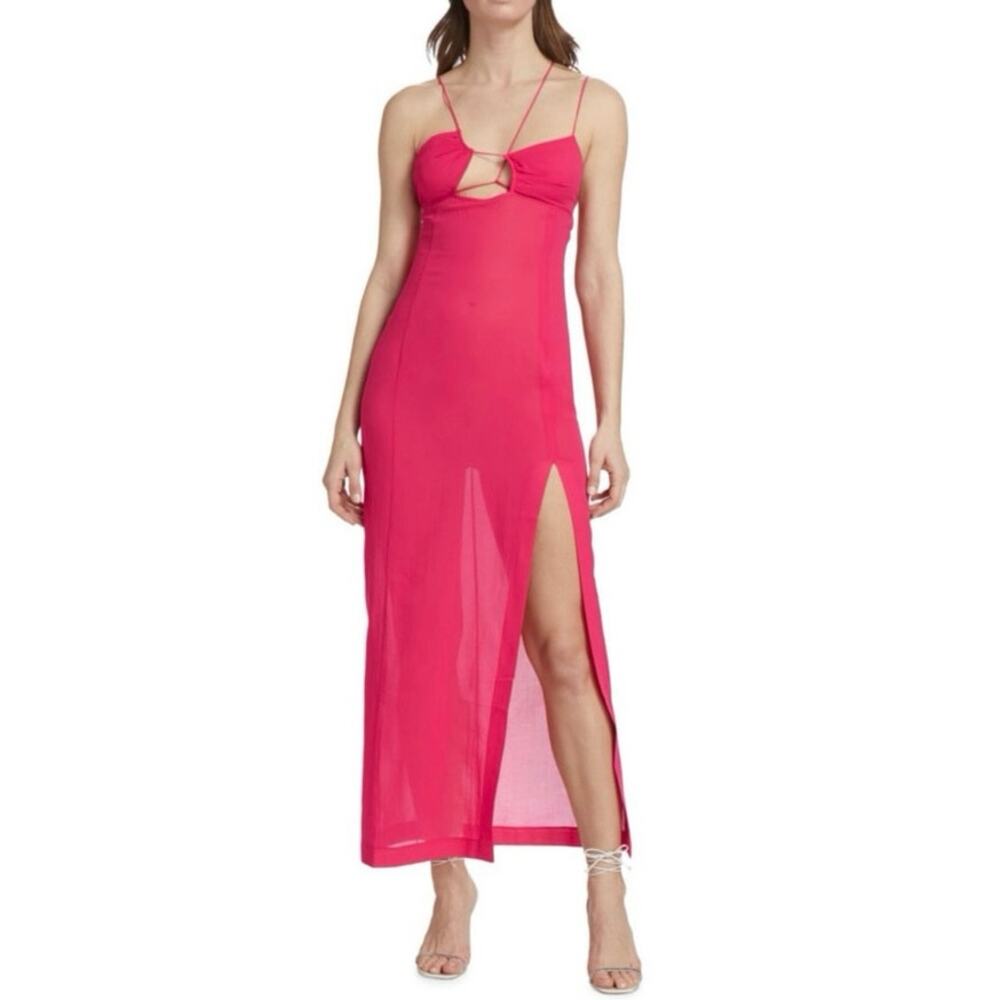 Nensi Dojaka‎ Hot Pink Sheer Column Strappy Maxi Dress women's size large NEW